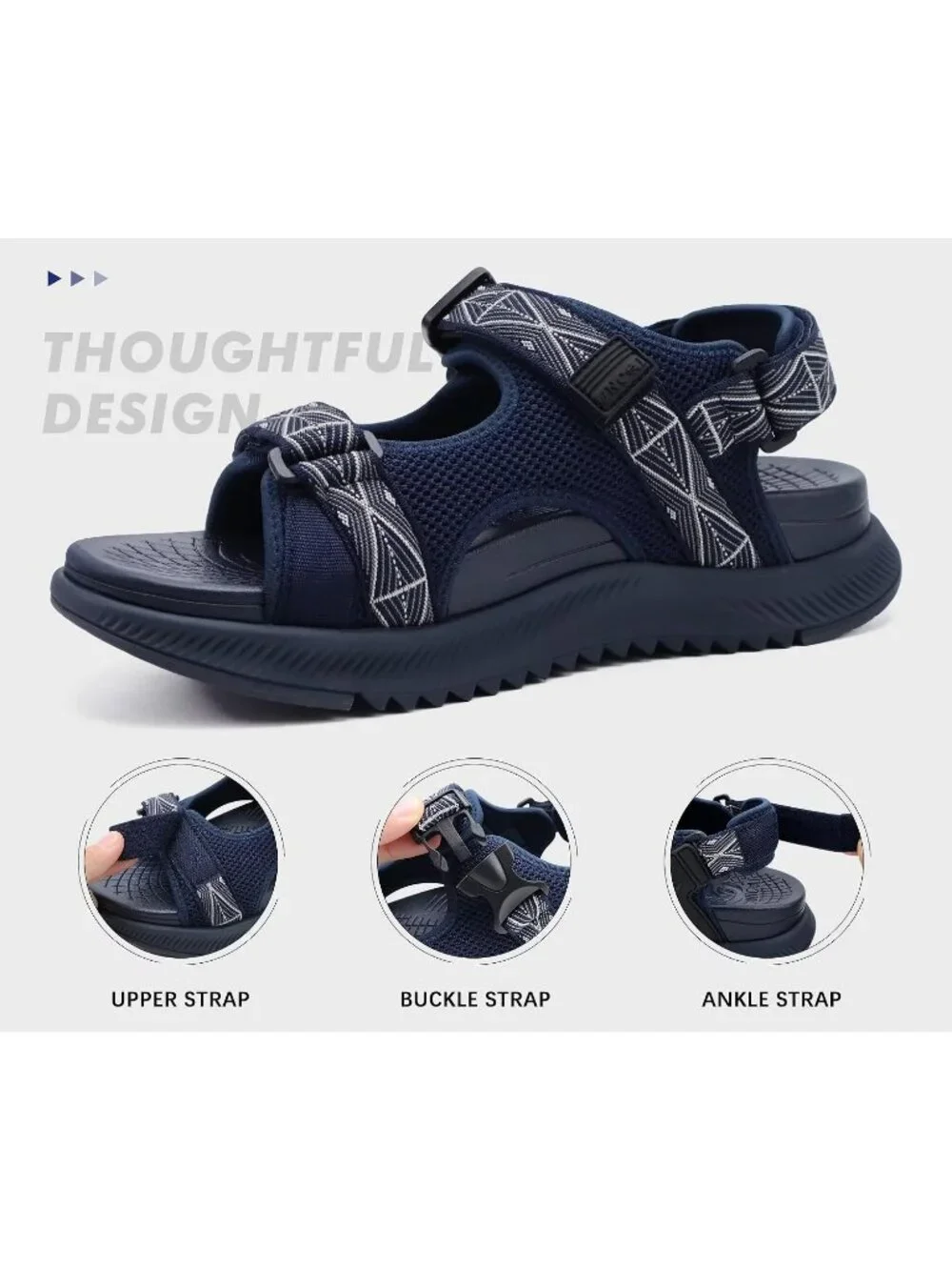 Men's Blue Arch Support Mesh Athletic Thick Rubber Soles Hiking Sandal Shoes